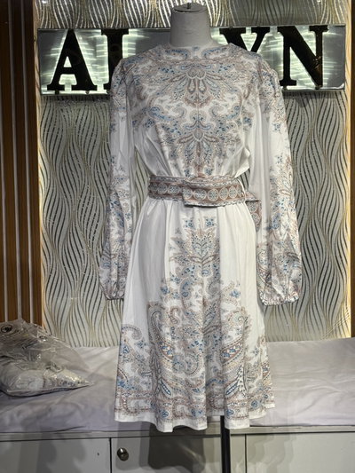 Paisley Print Belted A-Line Dress