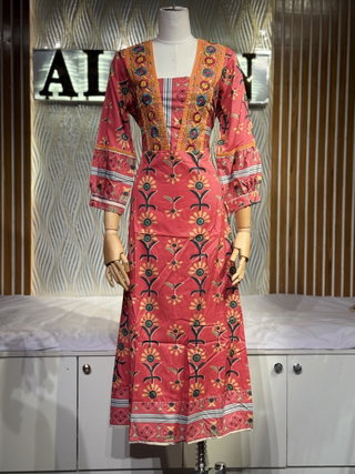 Floral Block Print V-Neck Midi Dress