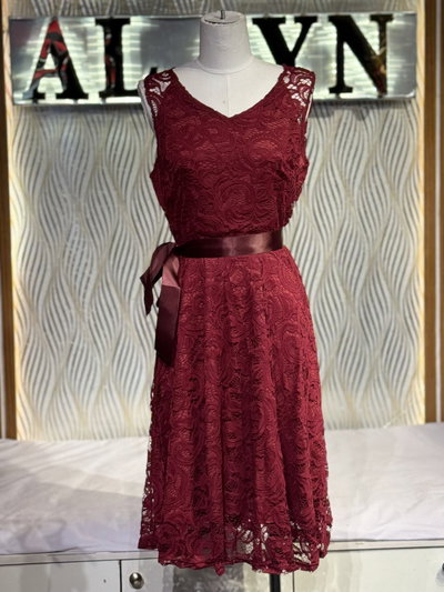 Lace Bow Belt Midi Dress