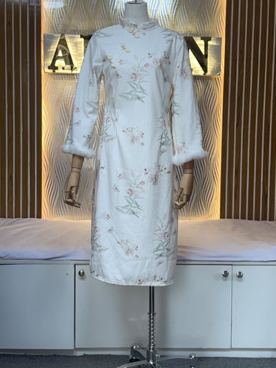 Cheongsam Fur Cuff Dress