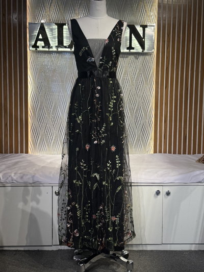 Floral Embroidered Tulle Gown
