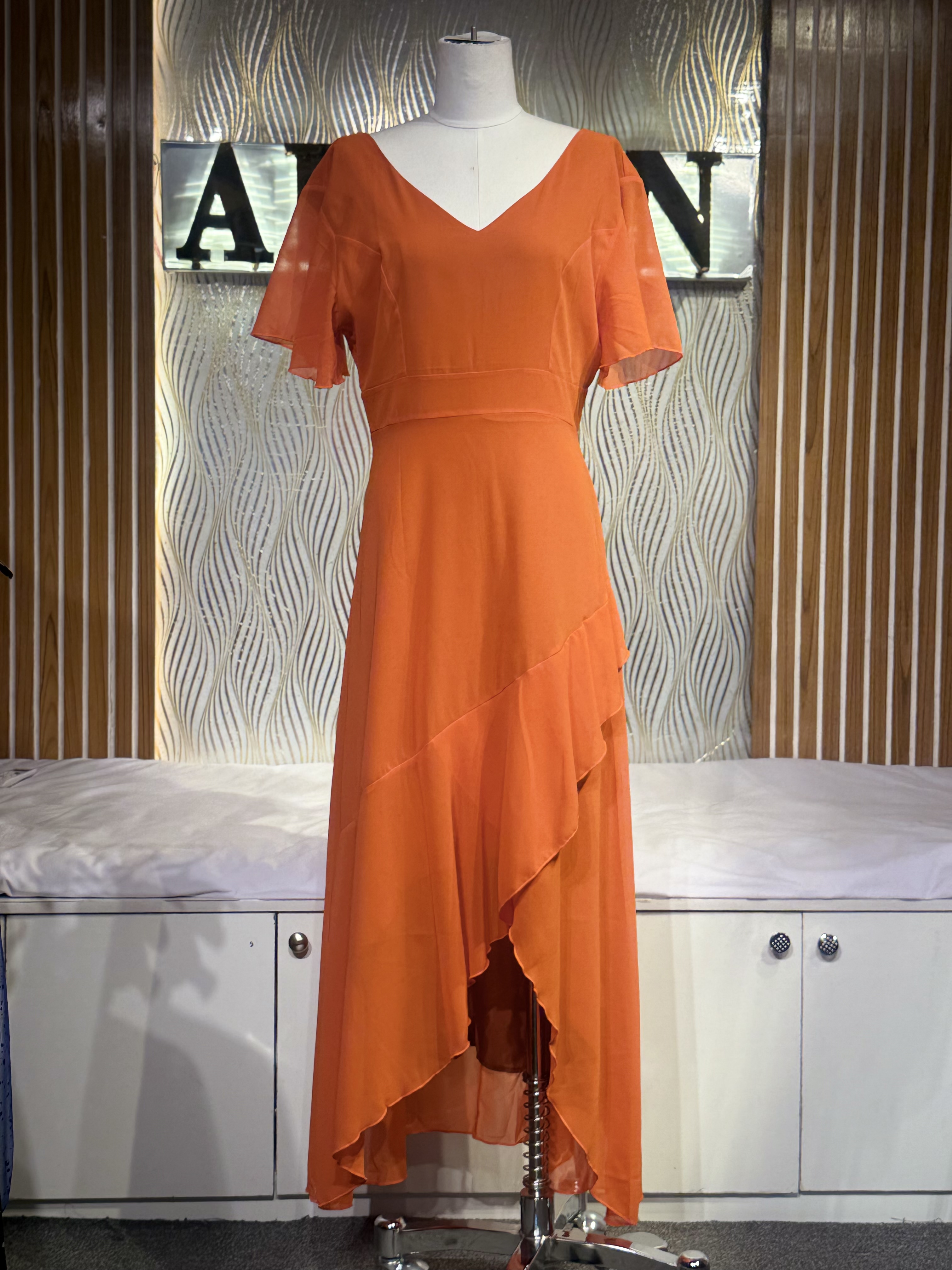 Flutter Sleeve Chiffon Hi-Lo Dress - alternate view