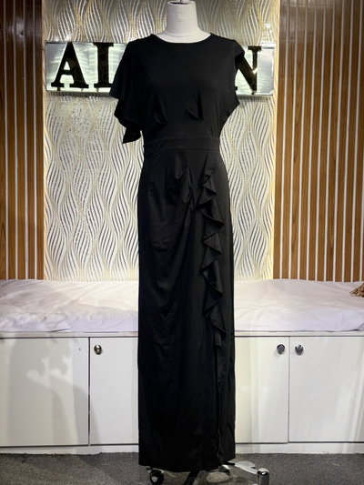 Flutter Ruffle Slit Maxi Dress