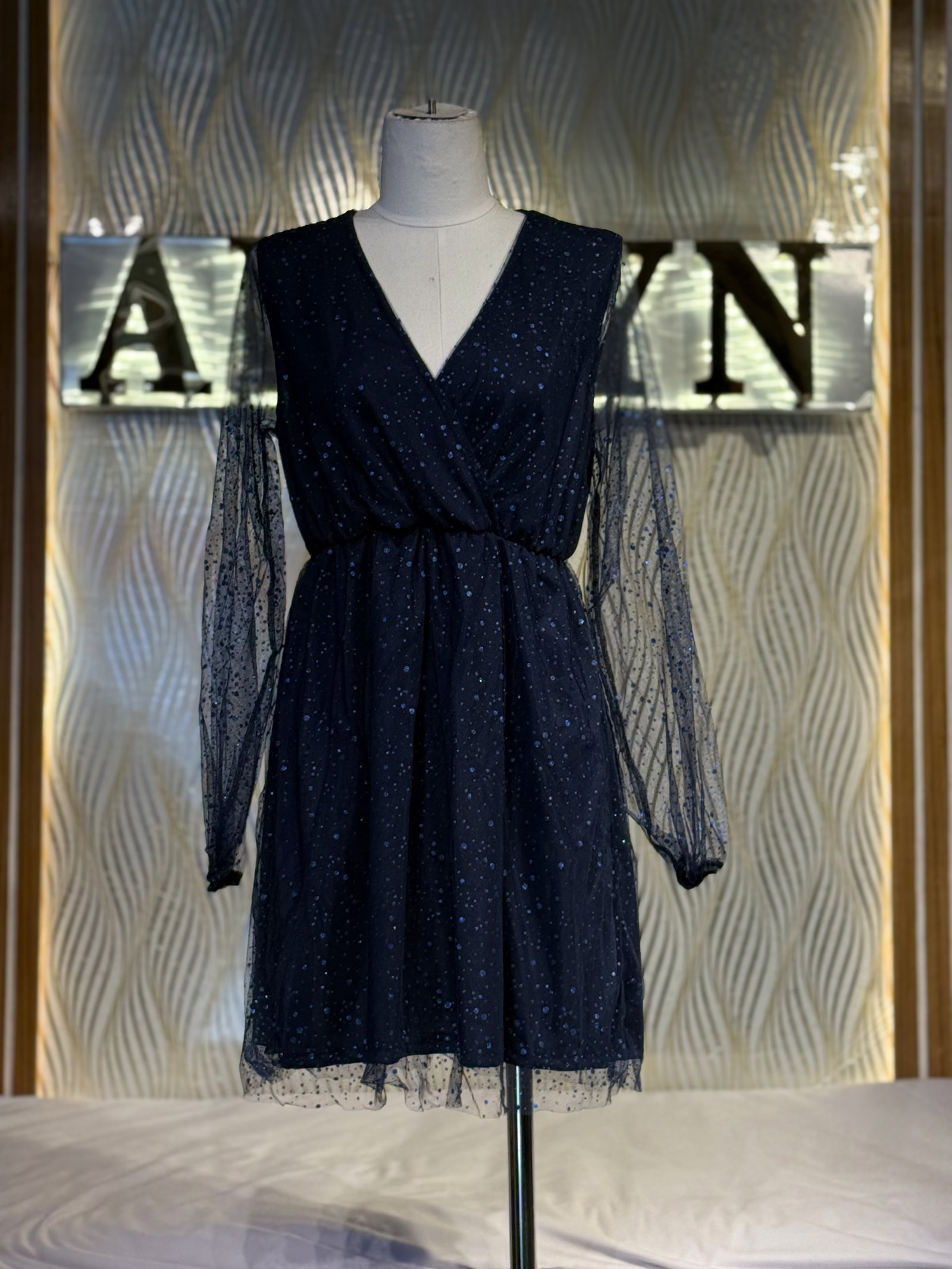 Glitter Tulle Wrap Mini Dress - alternate view