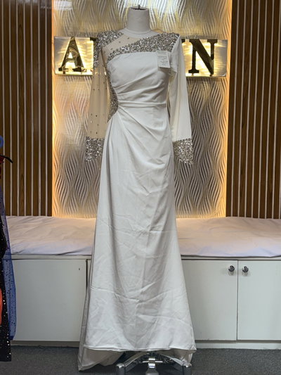 Crystal Embellished Long Sleeve Gown