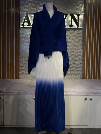 Wrap Top Ombre Pleated Skirt Set
