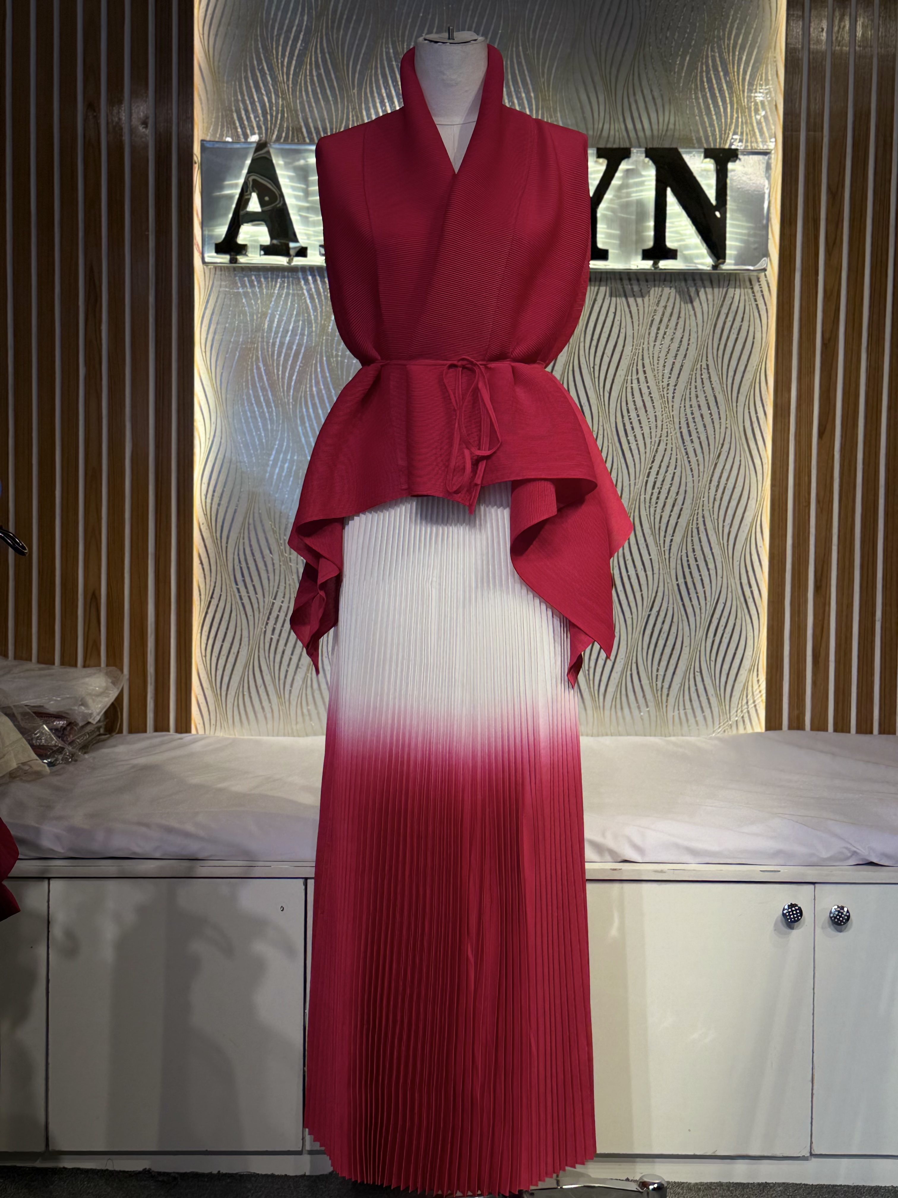 Wrap Top Ombre Pleated Skirt Set - alternate view