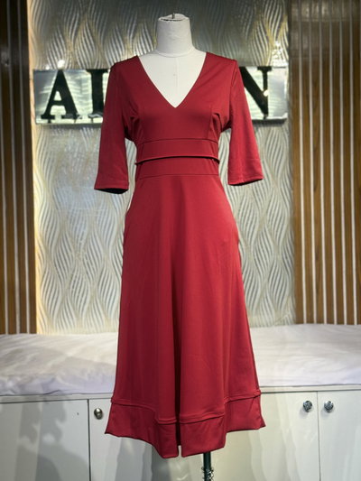 V-Neck A-Line Midi Dress