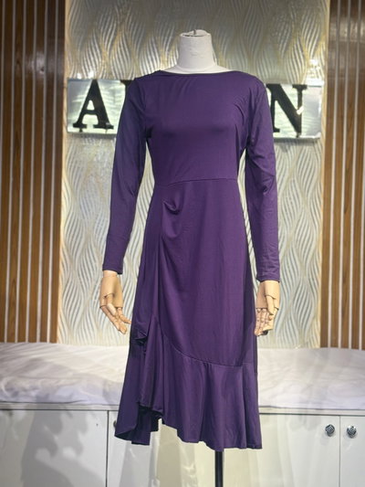 Long Sleeve Ruffle Asymmetric Midi