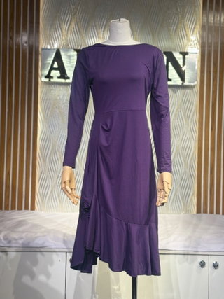 Long Sleeve Ruffle Asymmetric Midi
