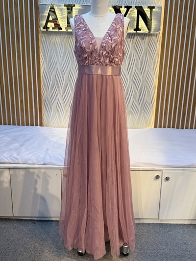 V-Neck Tulle Evening Gown
