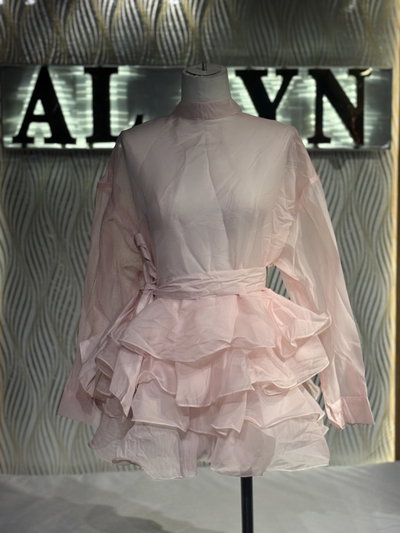 Sheer Organza Ruffle Dress
