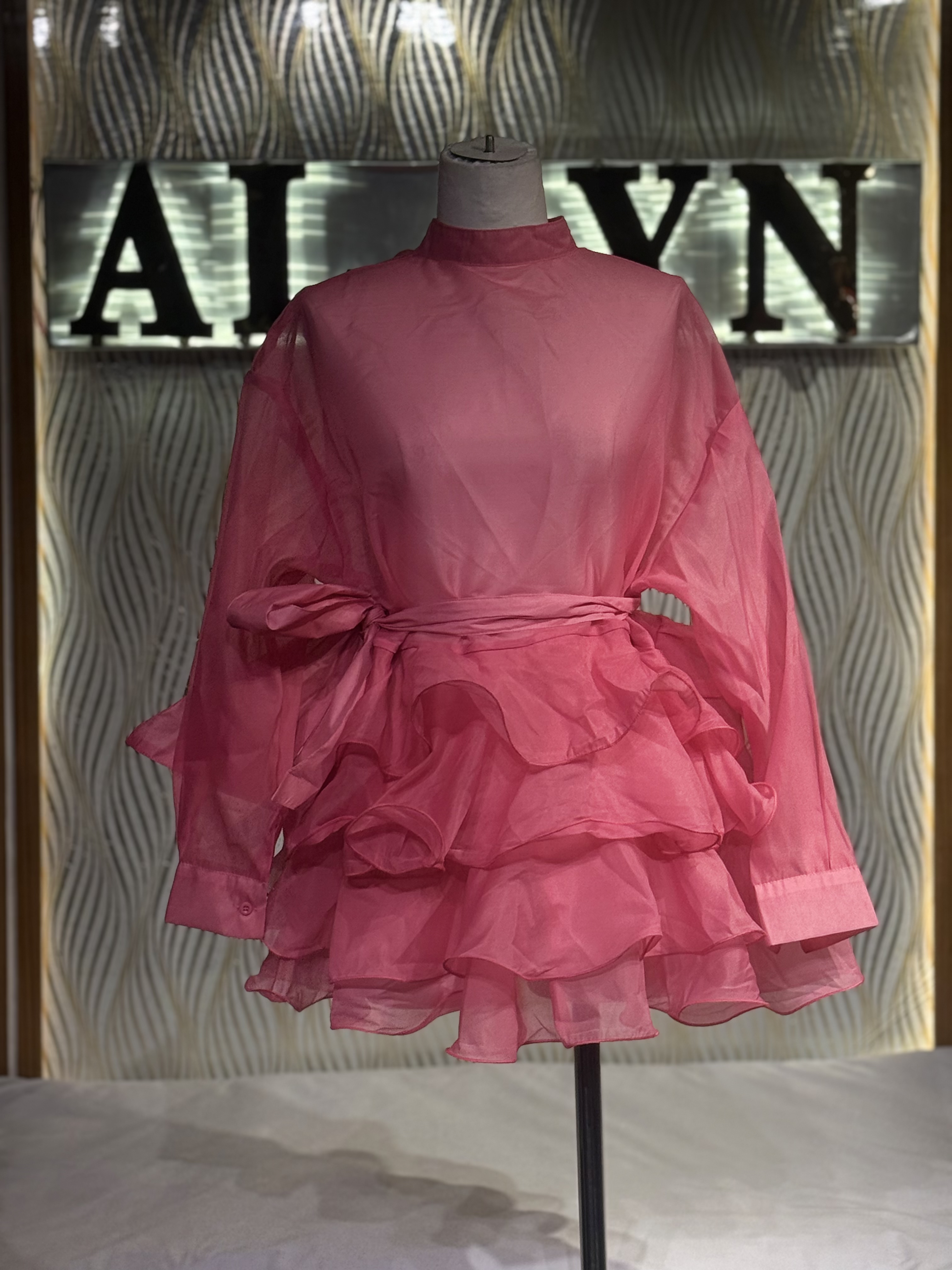 Sheer Organza Ruffle Dress - alternate view