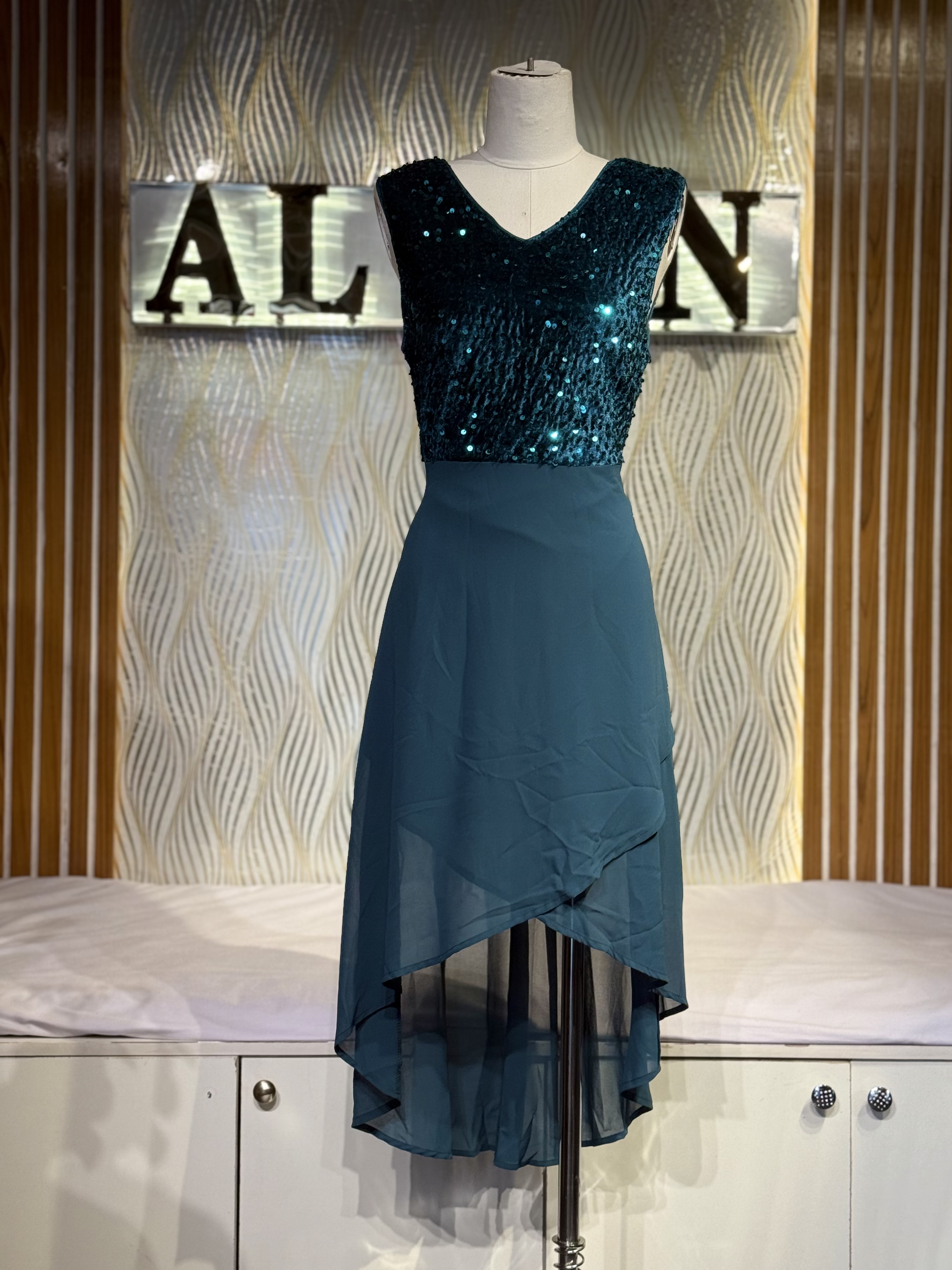 Sequin V-Neck Hi-Lo Dress - alternate view
