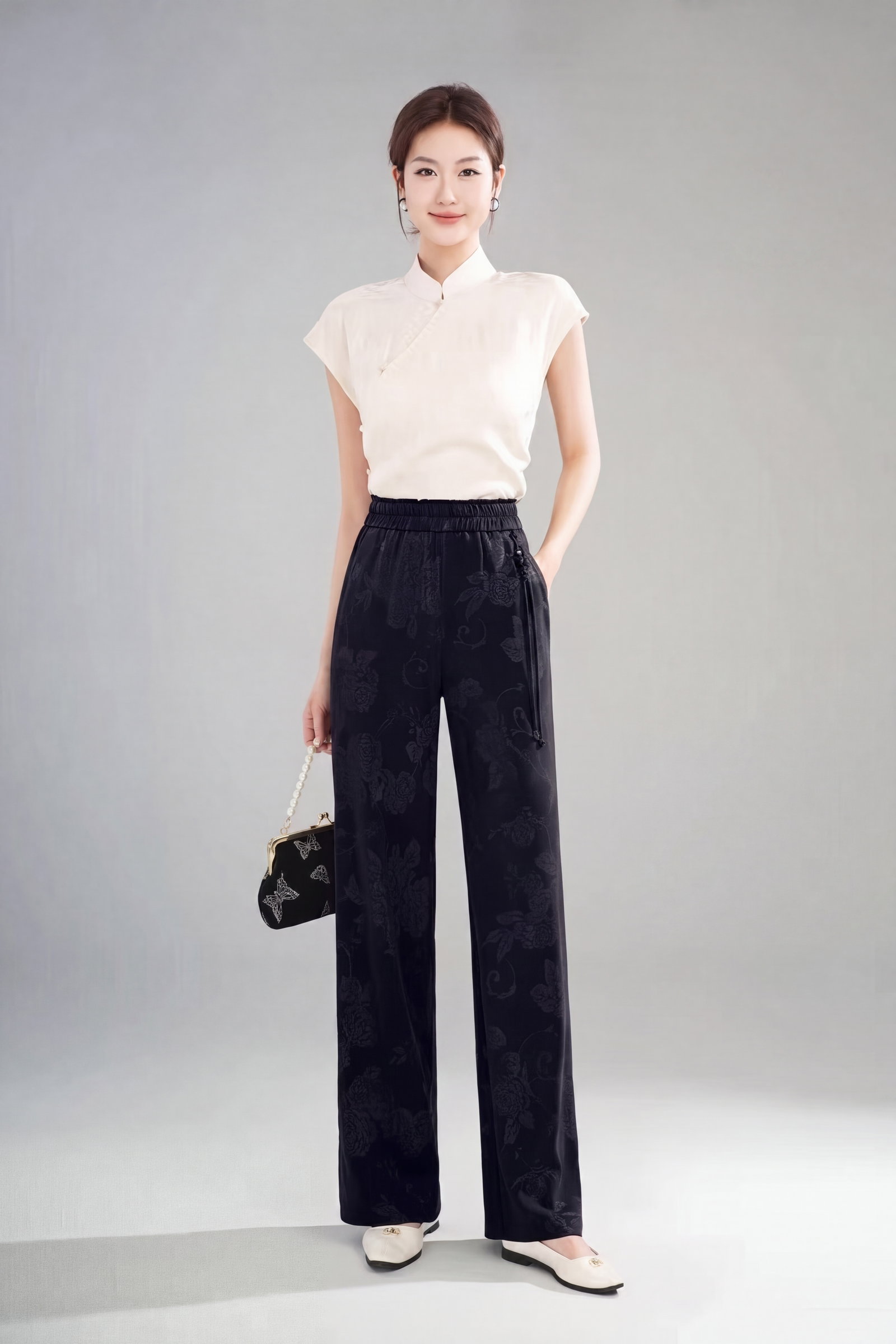High Quality Midnight Black Straight-Leg Trousers