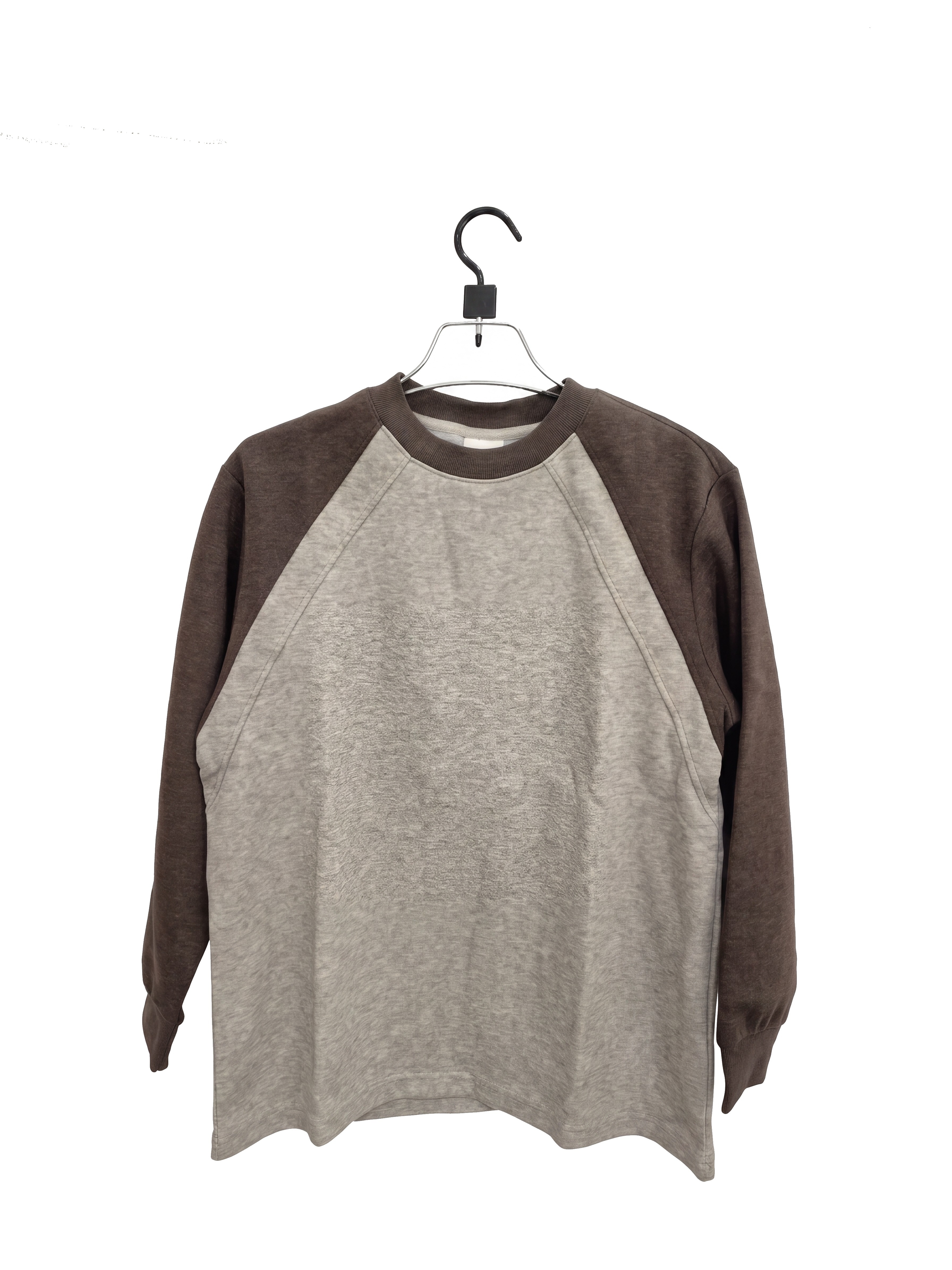 Men's Light Heather Grey/Medium Brown Color-Block Raglan Crewneck Sweatshirt - alternate view