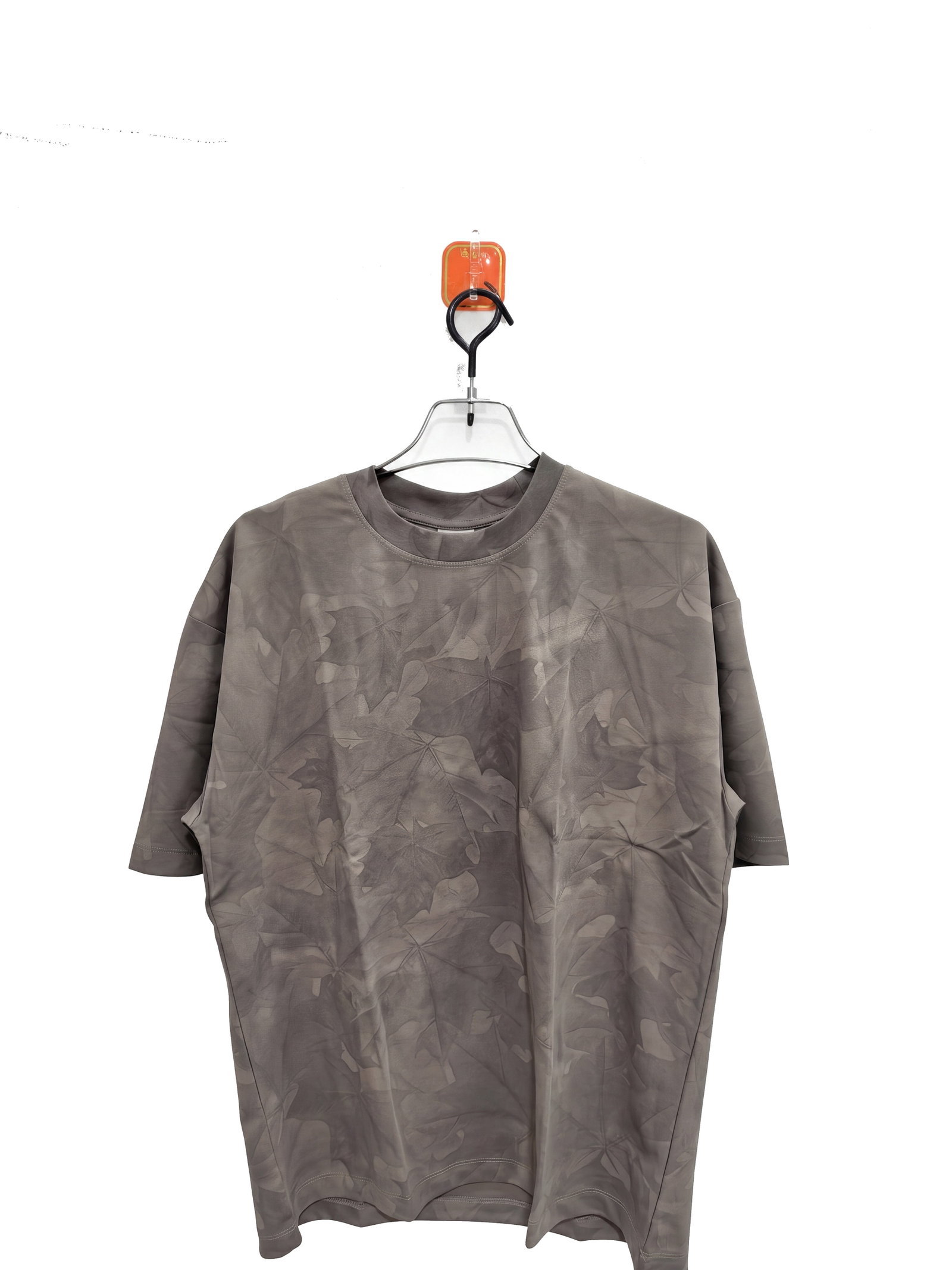 Men's Medium Grey Leaf Print Short Sleeve T-Shirt