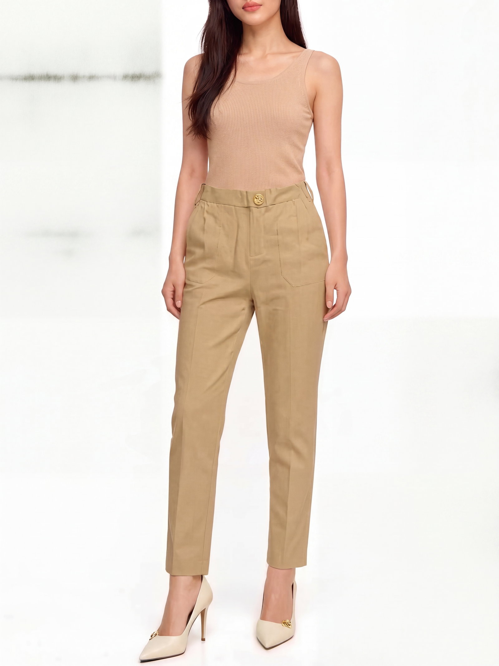 Stylish Desert Khaki Tailored Trousers