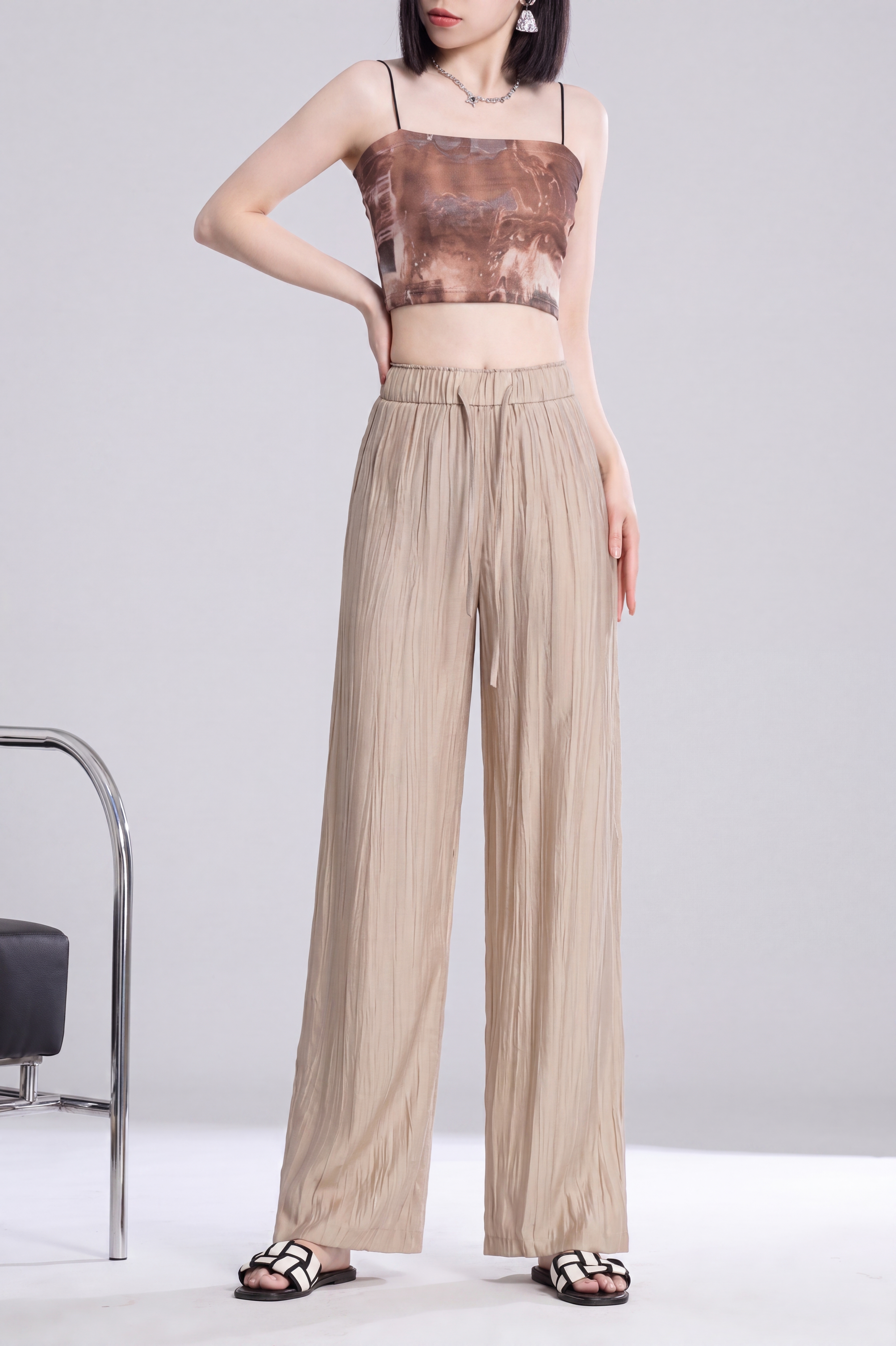 Stylish Desert Khaki Wide-Leg Trousers