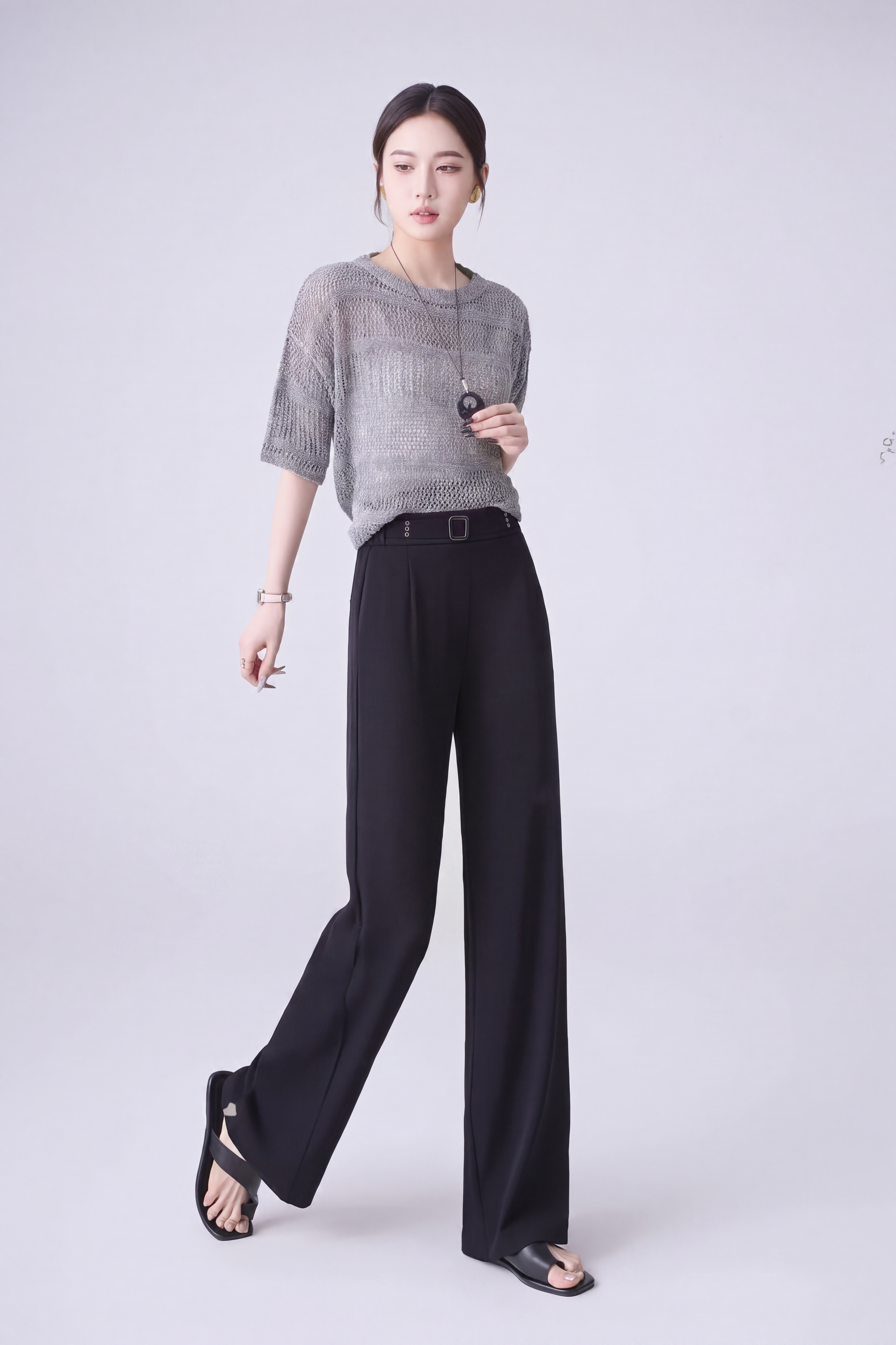 Stylish Midnight Black Straight-Leg Trousers