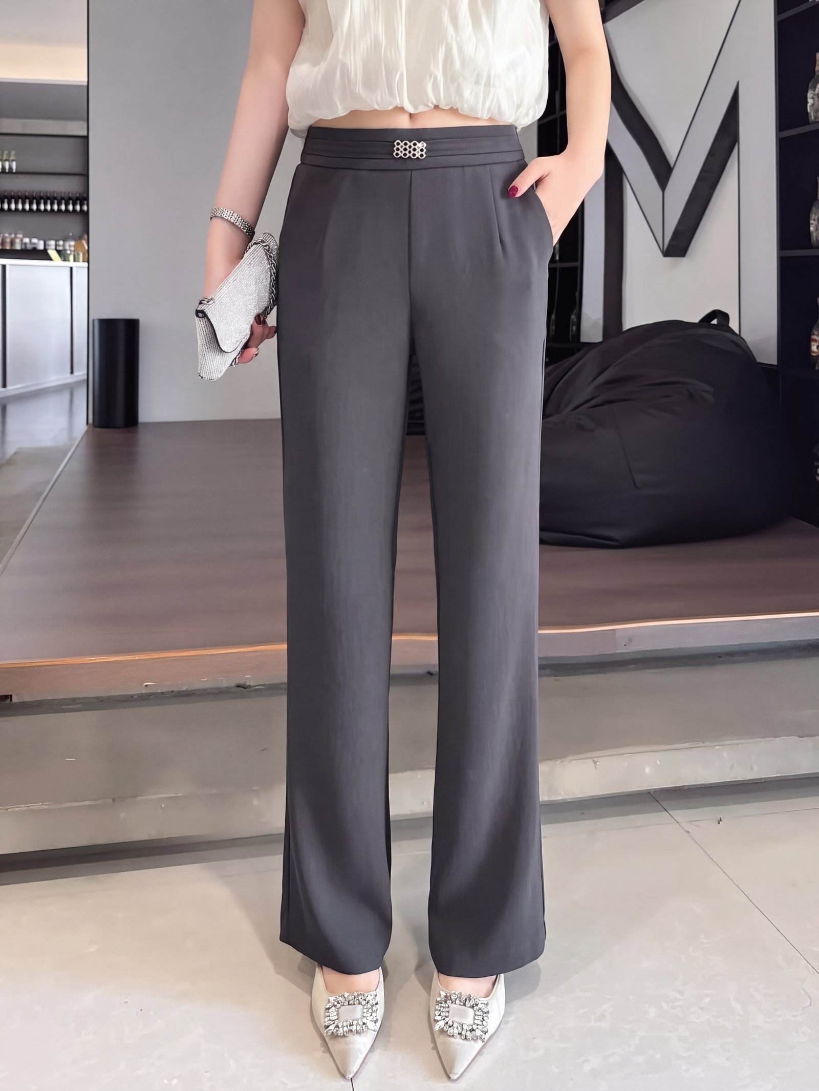 Stylish Moonlight Beige Flare Trousers - alternate view