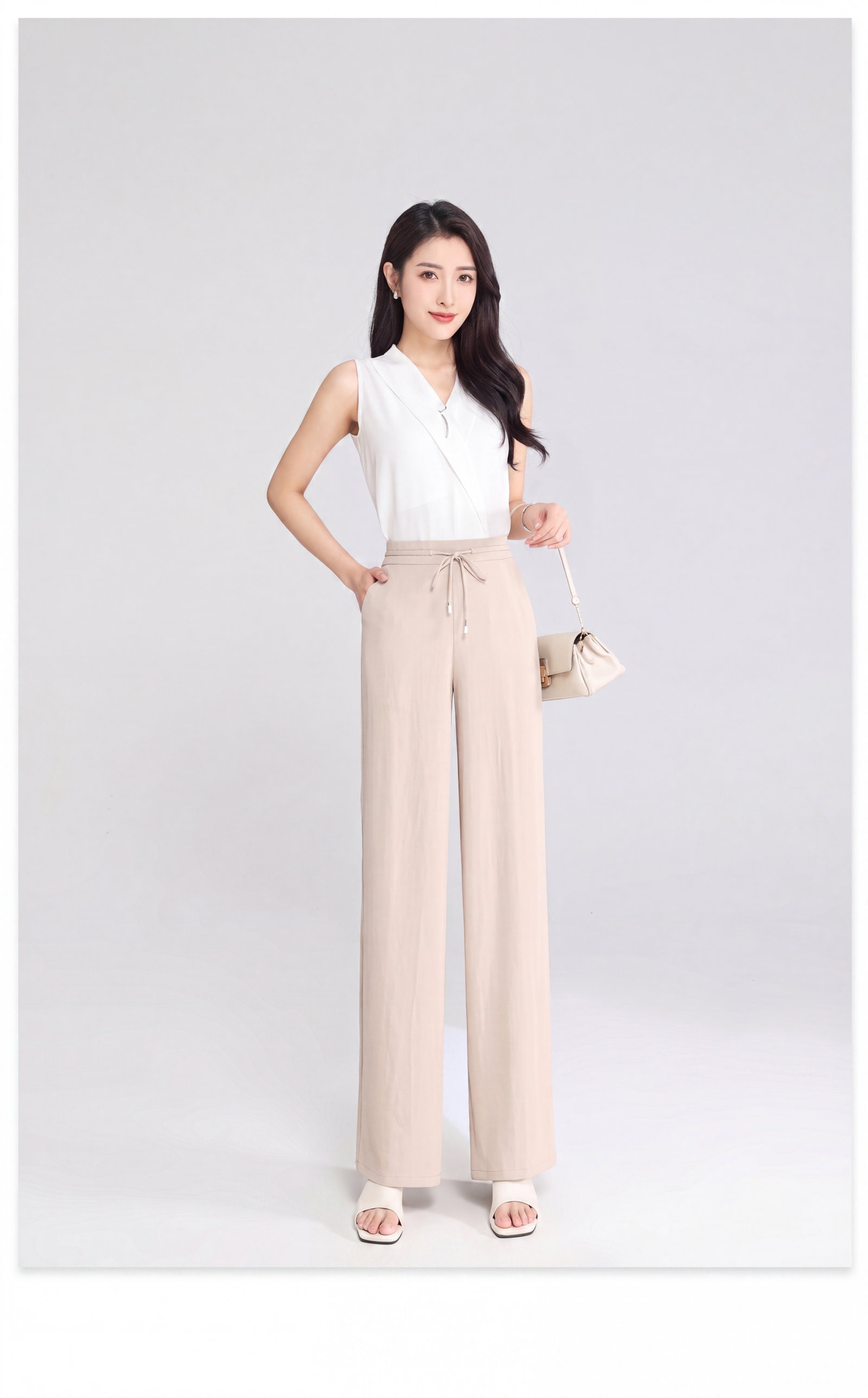 Premium Midnight Black Wide-Leg Trousers - alternate view