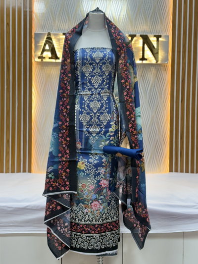 Zam Zam Navy Damask Floral
