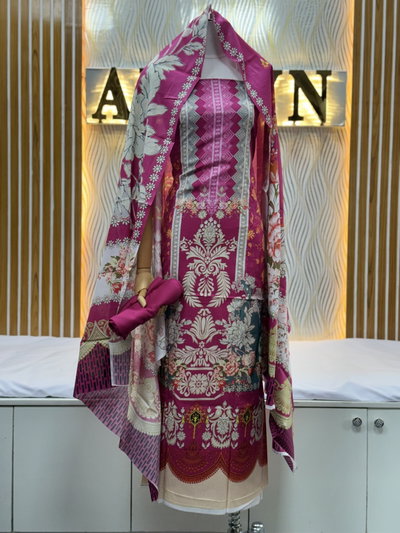 Zam Zam Magenta Damask Rose Chevron