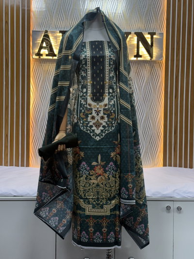 Zam Zam Teal Ornate Medallion Stripe