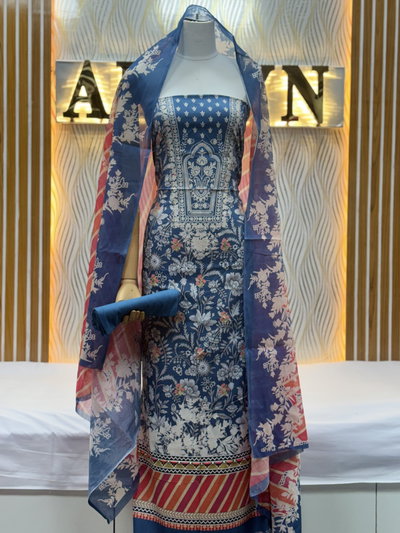 Zam Zam Blue White Botanical Striped