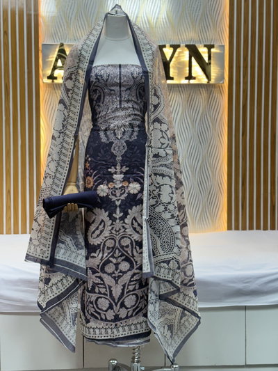 Zam Zam Navy Large Damask Beige Paisley