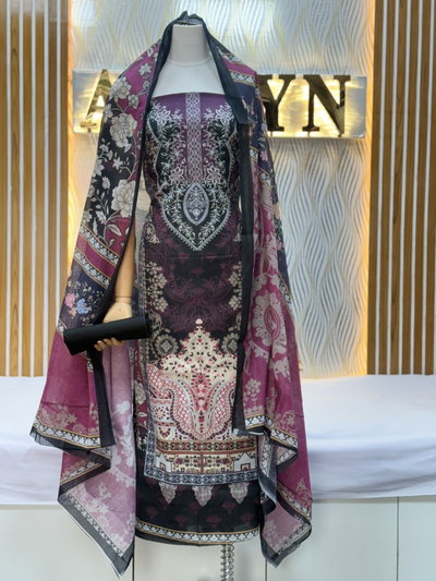 Zam Zam Magenta Plum Damask Navy